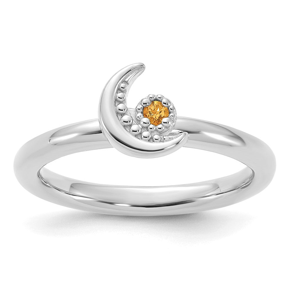 Sterling Silver Stackable Expressions Rhodium-plated Citrine Moon Ring Size -5