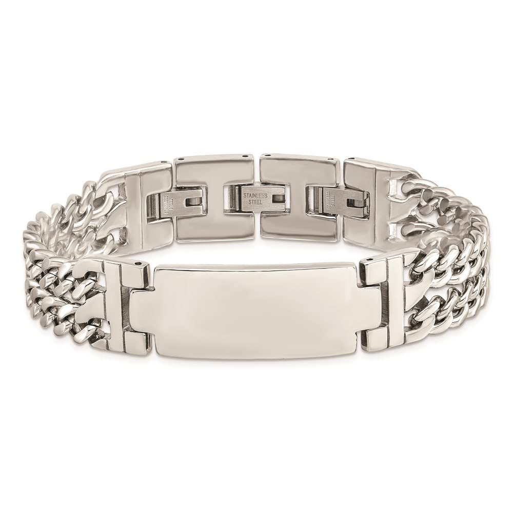 Stainless Steel Polished Adjustable 7.75in w/.5in ext. ID Bracelet 7.25 inches