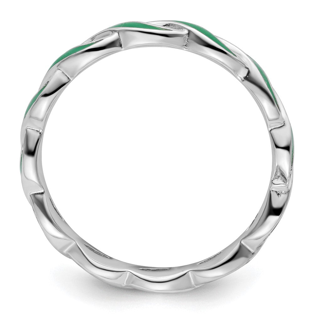 Sterling Silver Stackable Expressions Green Enamel Ring Size -6