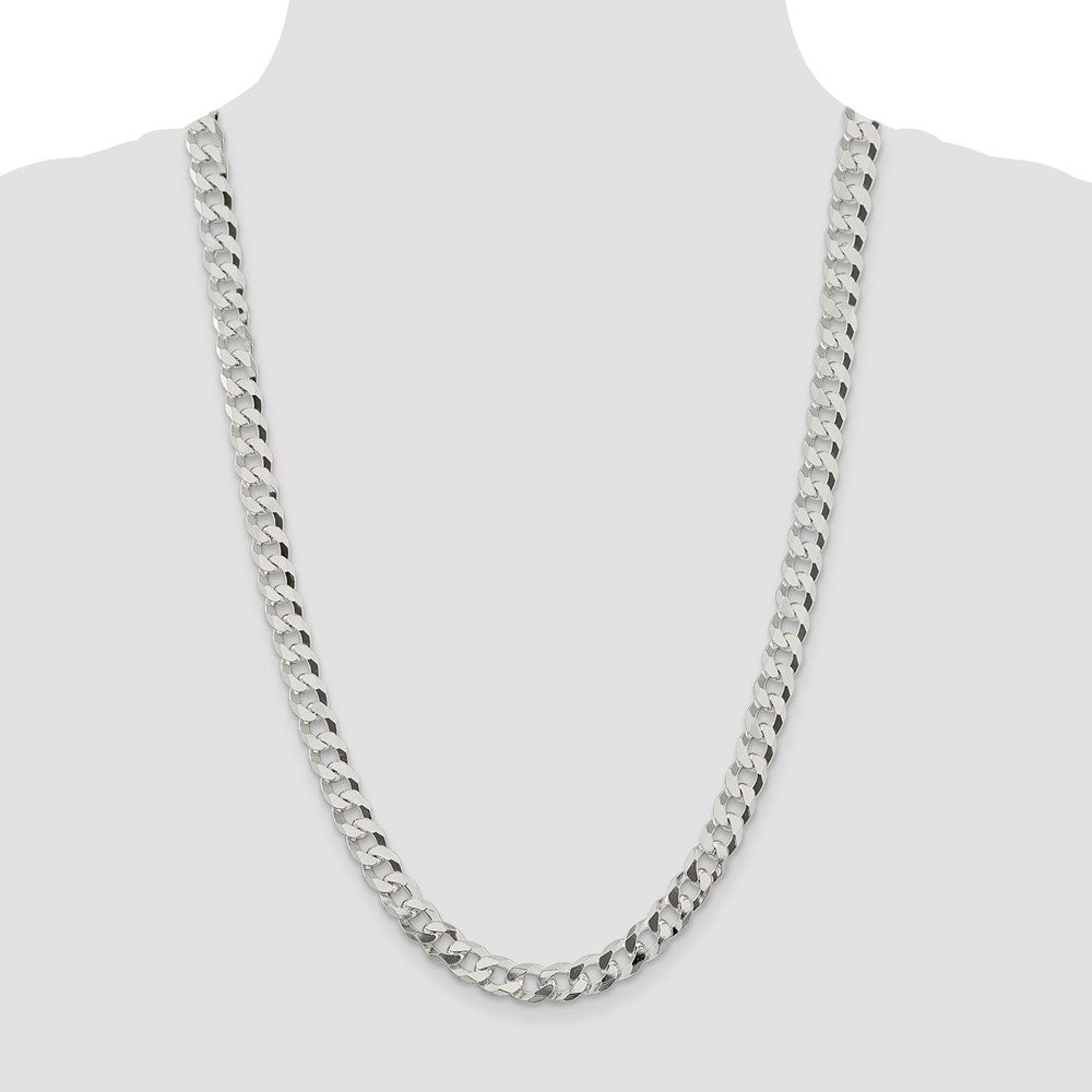 Sterling Silver 8.5mm Beveled Curb Chain 26 Inches
