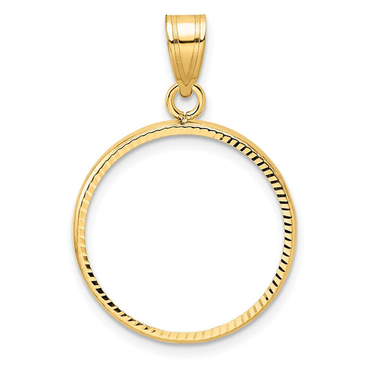 Wideband Distinguished Coin Jewelry 14k Polished and Diamond-cut 19.5mm Prong Coin Bezel Pendant