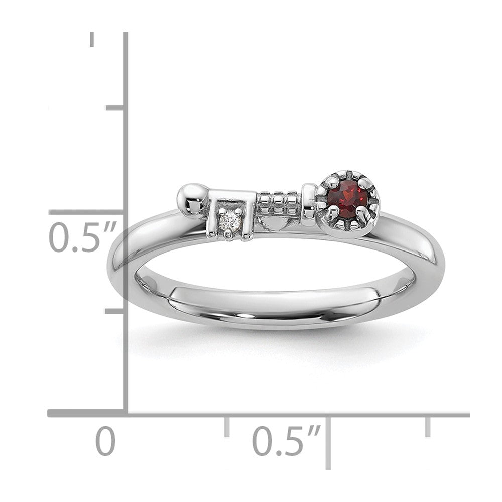 Sterling Silver Stackable Expressions Rhodium-plated Garnet and White Topaz Key Ring Size -10
