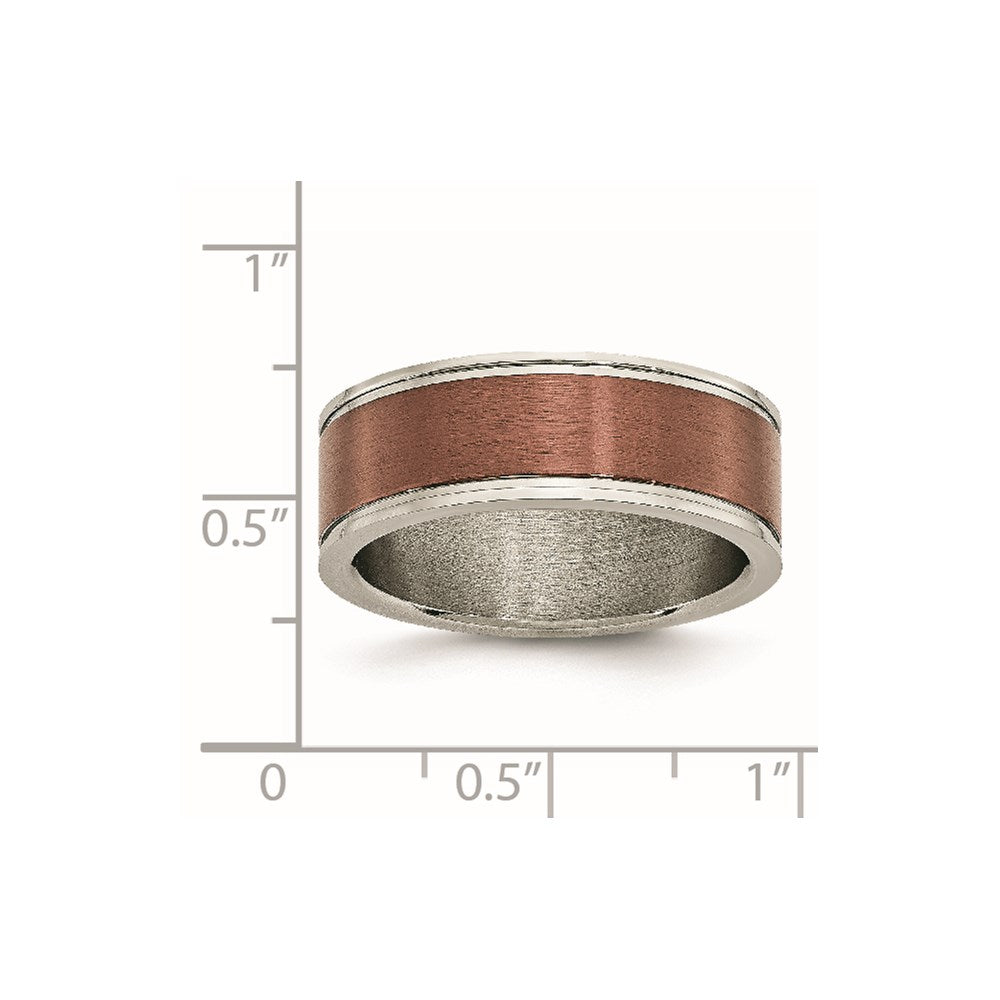 Titanium Brushed Center Brown IP-plated 8mm Grooved Edge Band Size - 12.5