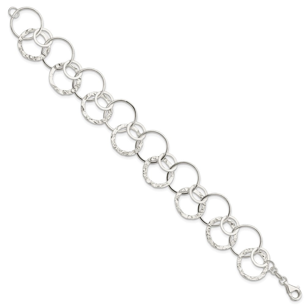 Sterling Silver Polished Textured Fancy Circle Link Bracelet 7.5 inches
