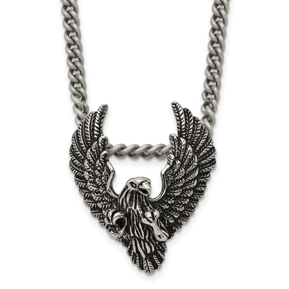 Stainless Steel Antiqued and Polished Eagle 24in Necklace