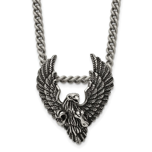 Stainless Steel Antiqued and Polished Eagle 24in Necklace