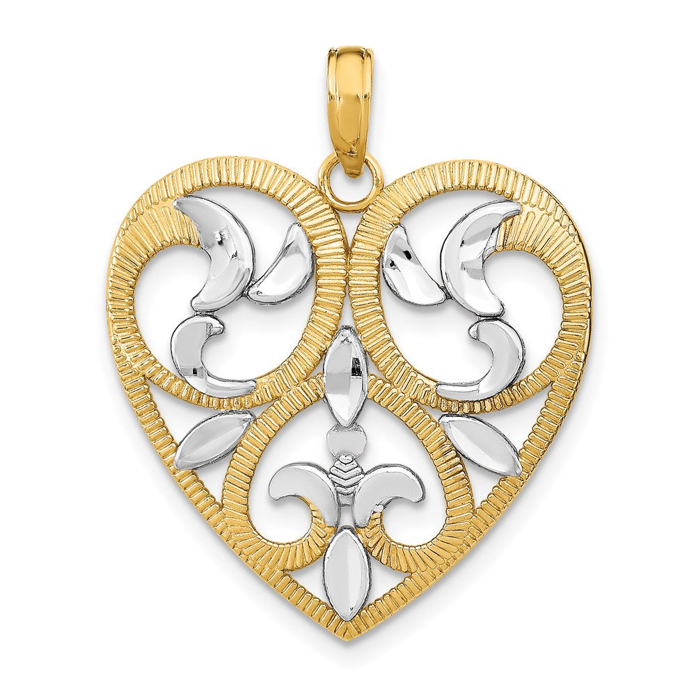 14k w/Rhodium Textured Heart Charm