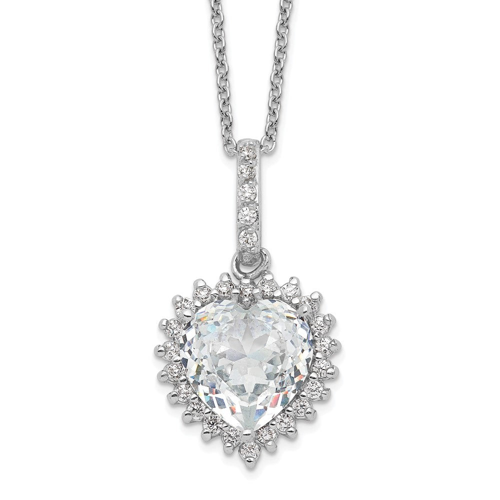 Cheryl M Sterling Silver Rhodium-plated Fancy 100-Facet and Brilliant-cut CZ Heart 18.5 Inch Necklace 18.5 Inches