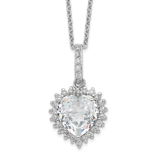 Cheryl M Sterling Silver Rhodium-plated Fancy 100-Facet and Brilliant-cut CZ Heart 18.5 Inch Necklace 18.5 Inches