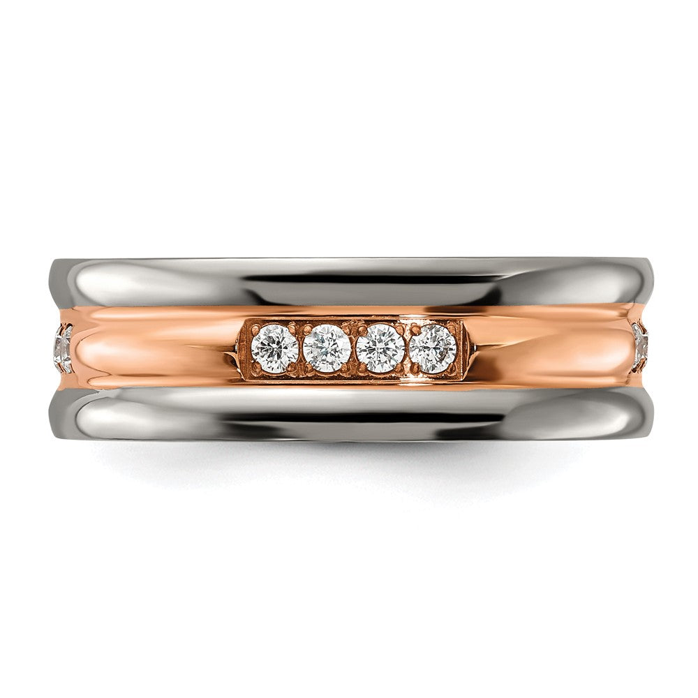 Titanium Polished Rose IP-plated with CZ 7.00mm Band Size - 7