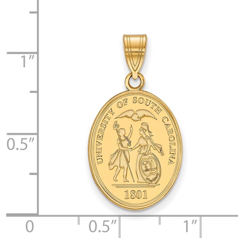 Sterling Silver Gold-plated LogoArt University of South Carolina Large Crest Pendant Q-GP065USO