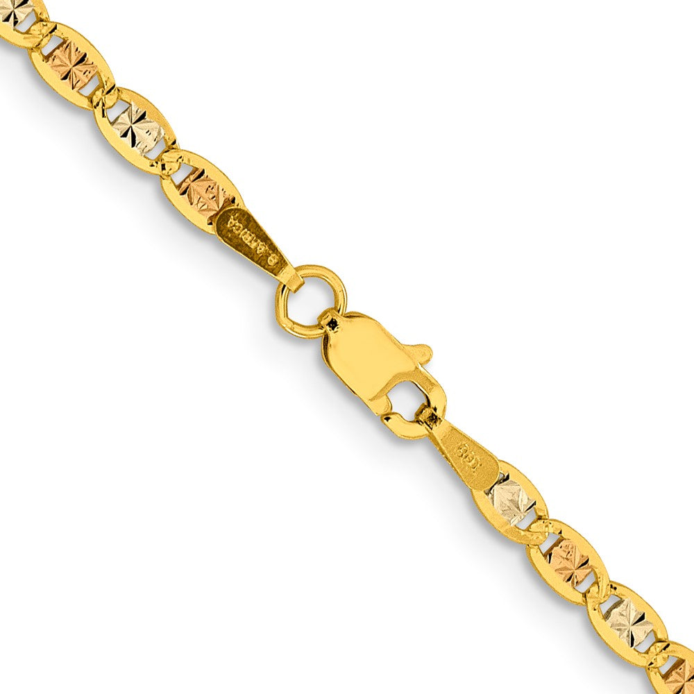 14K 18 inch 2.75mm Tri-color Pav‚ Valentino with Lobster Clasp Chain