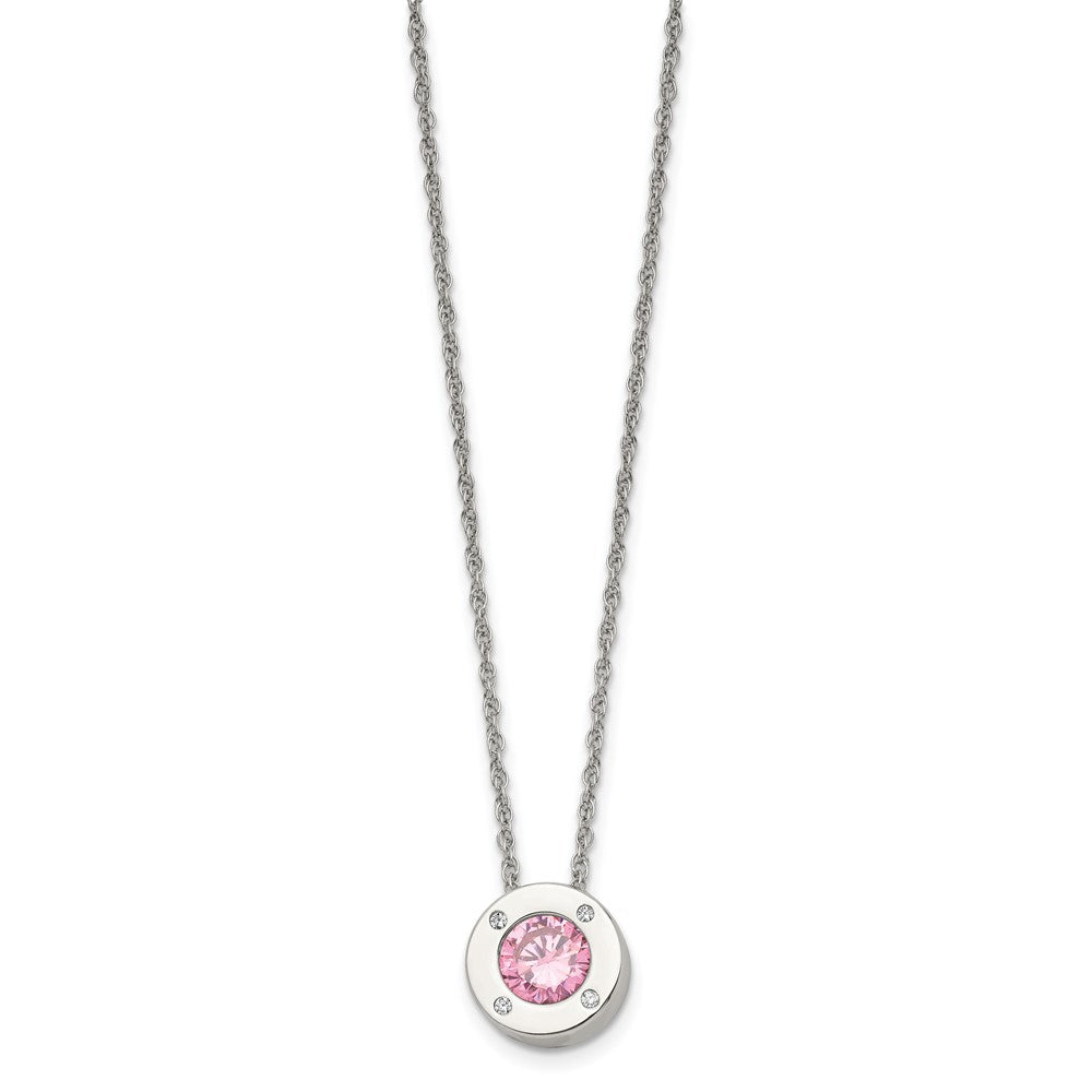 Stainless Steel Polished CZ October Birthstone 20in Necklace