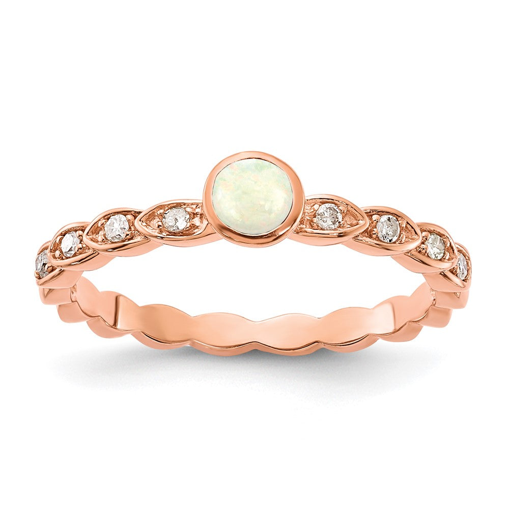 10k & Rhodium Rose Gold Opal & Diamond Ring