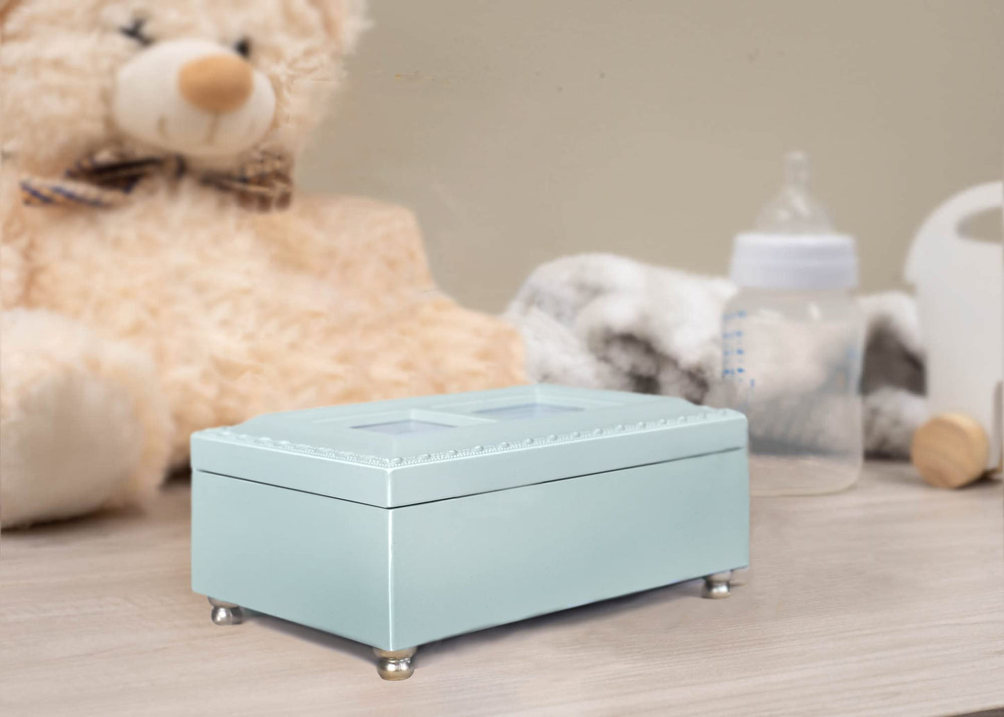 Beautiful Inside And Out Teal Wood Jewelry Musical Box Plays Jesus Loves Me