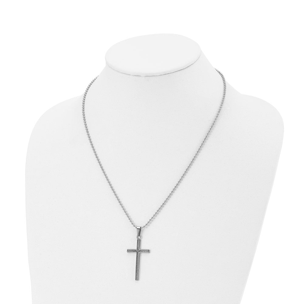 Stainless Steel Polished and Textured Cross 20in Necklace