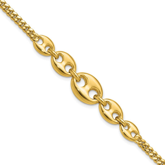 14K Polished Fancy Curb Link Bracelet 7.5  inches