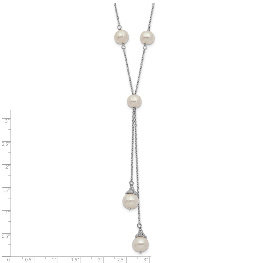 Sterling Silver Rhodium-plated 6-9mm White Teardrop and Semi-Round Freshwater Cultured Pearl 9-Station 2 drop 16 inch with 2 inch Extension Necklace 16 Inches