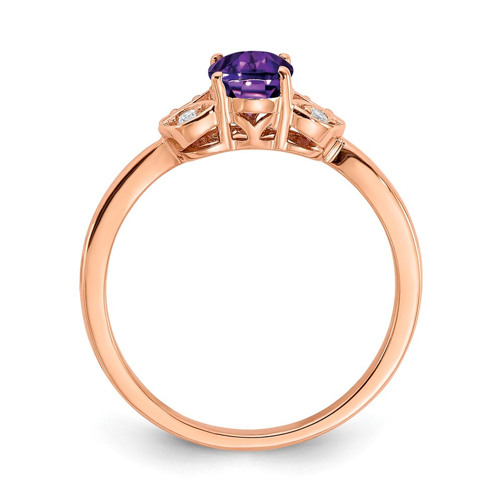 10k Rose Gold Oval Shaped Amethyst & Diamond Ring