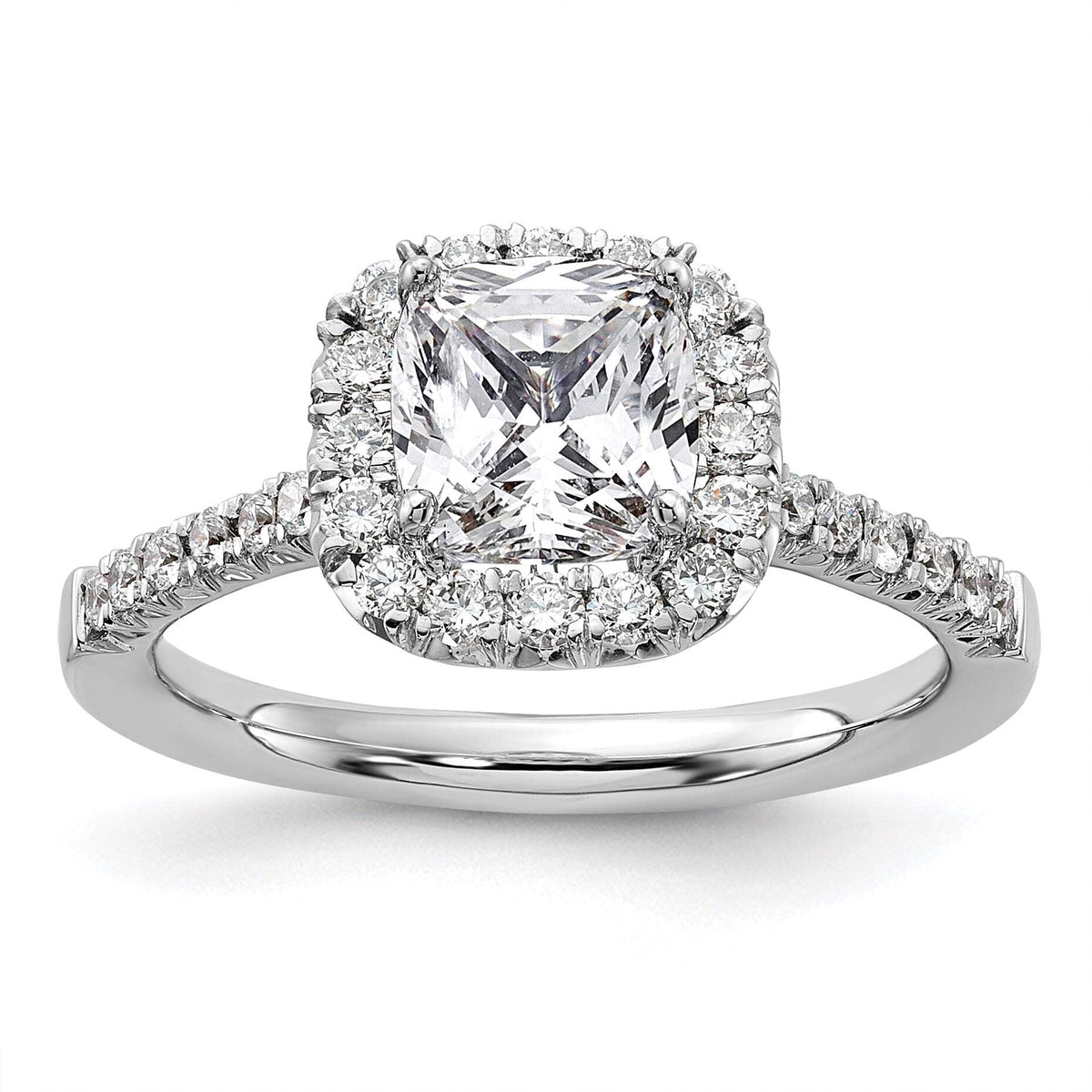 14k 1/2 carat Lab Grown Diamond VS/SI+ G+ 1 1/2 carat Cushion Center Semi Mount Halo Engagement Ring