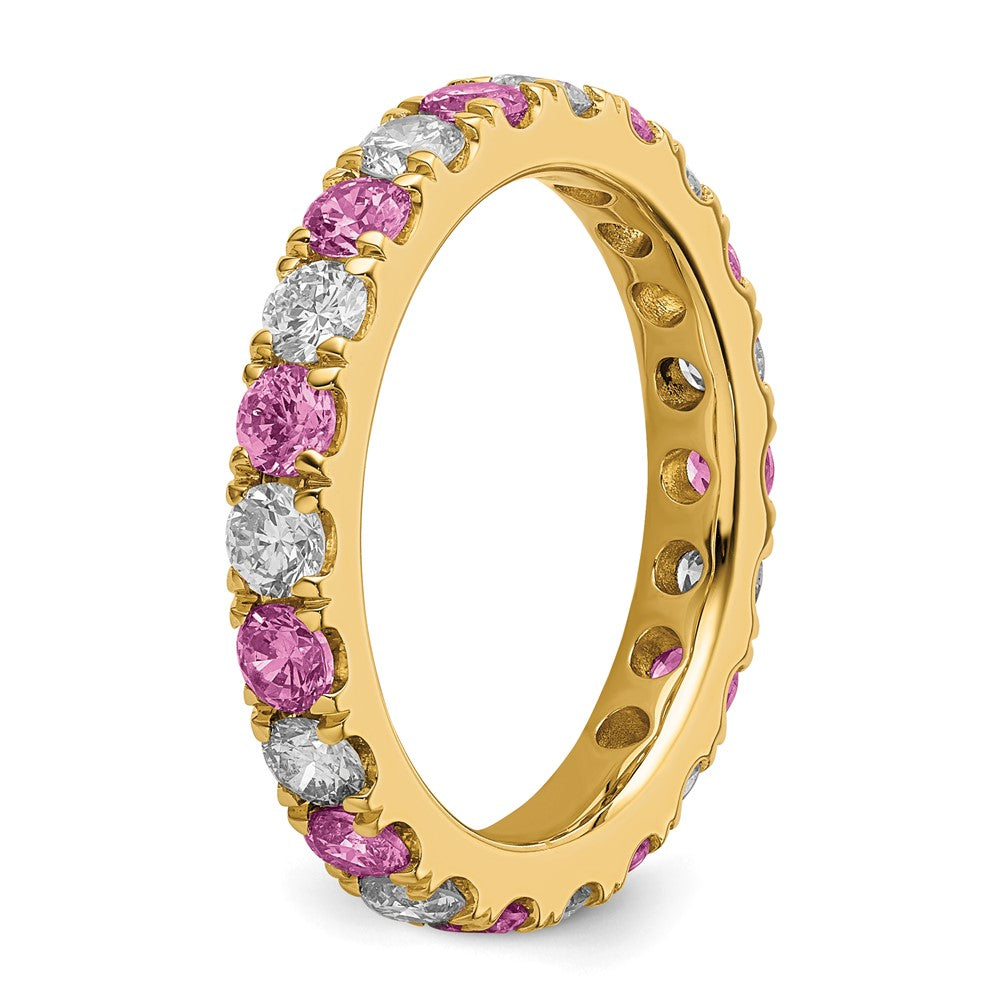 14k 1 carat Lab Grown Diamond VS/SI+ G+ and Lab Created Pink Sapphire Size 5.5 Eternity Band