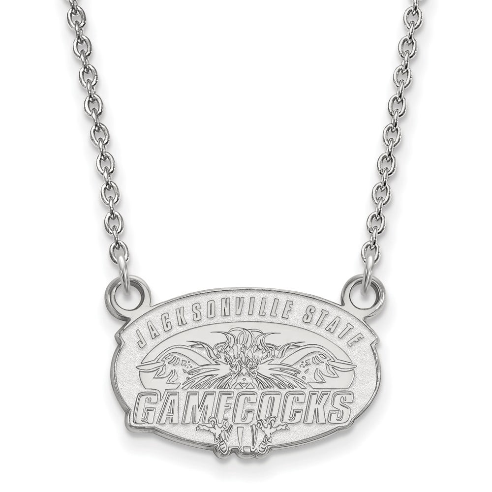 Sterling Silver Rhodium-plated LogoArt Jacksonville State U. Small Pendant 18 inch Necklace QSS009JAC-18