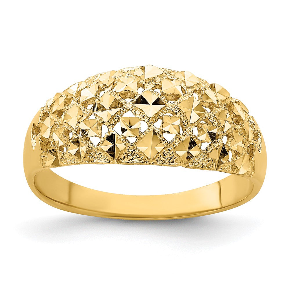 14K Diamond-cut Mini Diamond Pattern Dome Ring Size 7