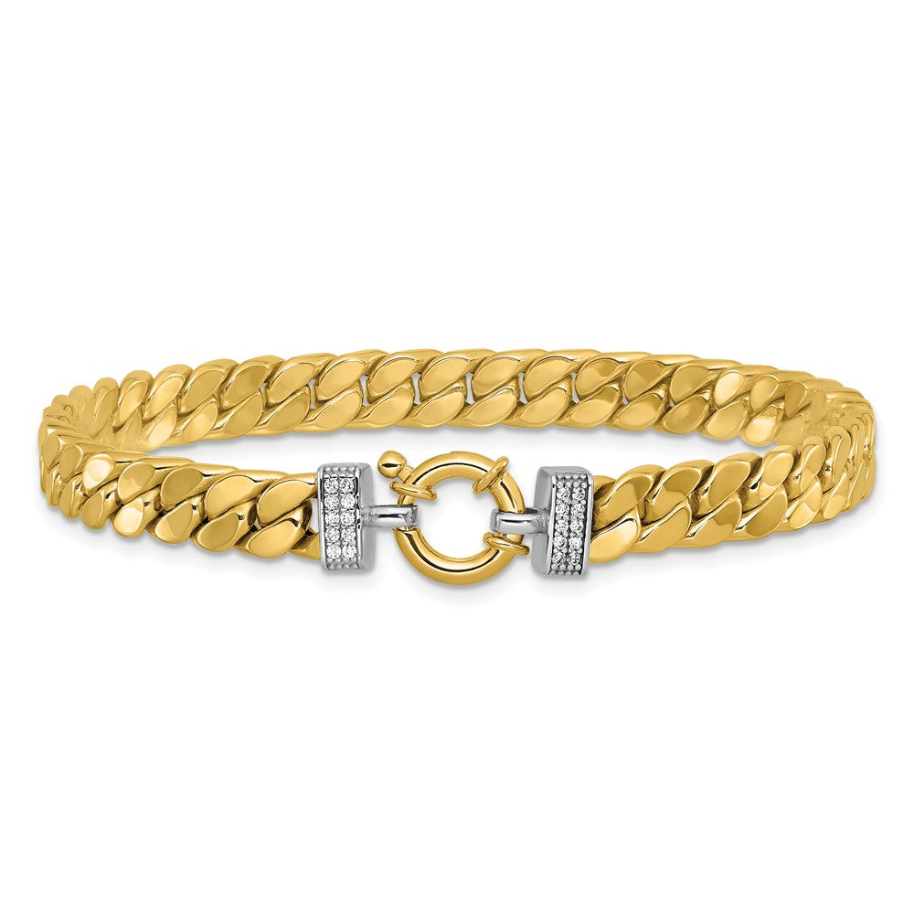 14K Two-tone CZ Polished Fancy Curb Bracelet 7.5  inches