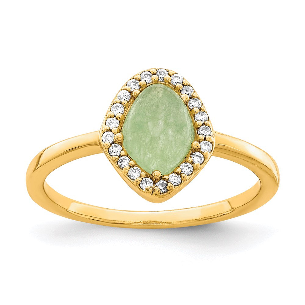 Sterling Silver Gold-tone Green Stone & CZ Ring