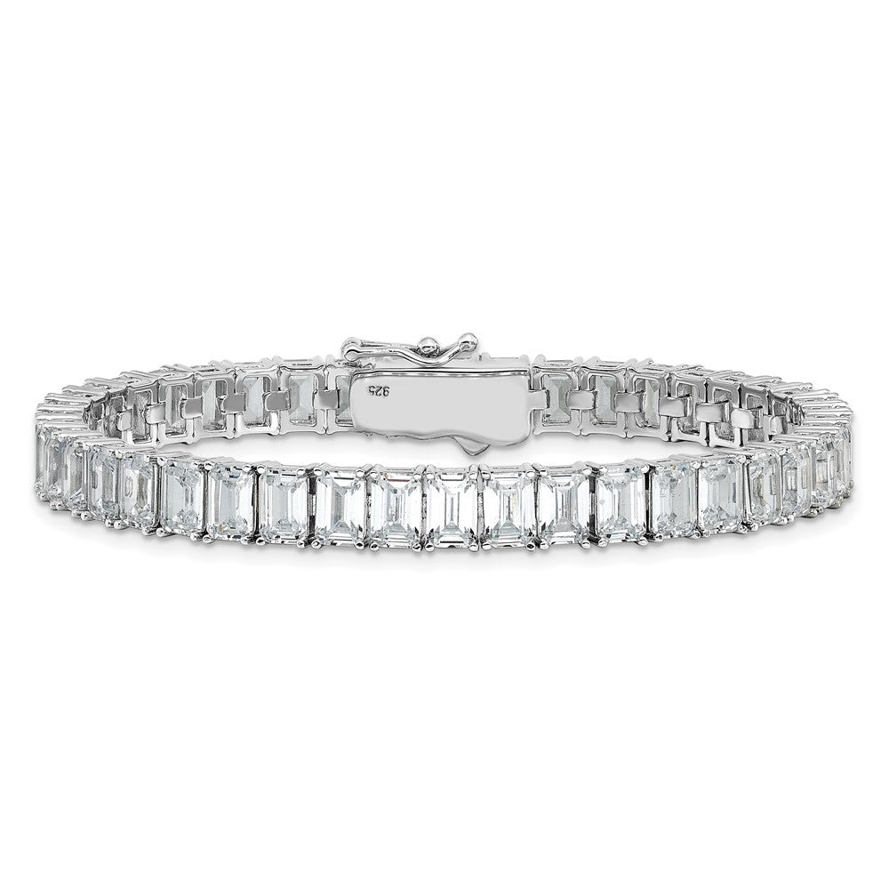 Cheryl M Sterling Silver Rhodium-plated Polished Emerald-cut CZ Tennis Bracelet 7.25 inches
