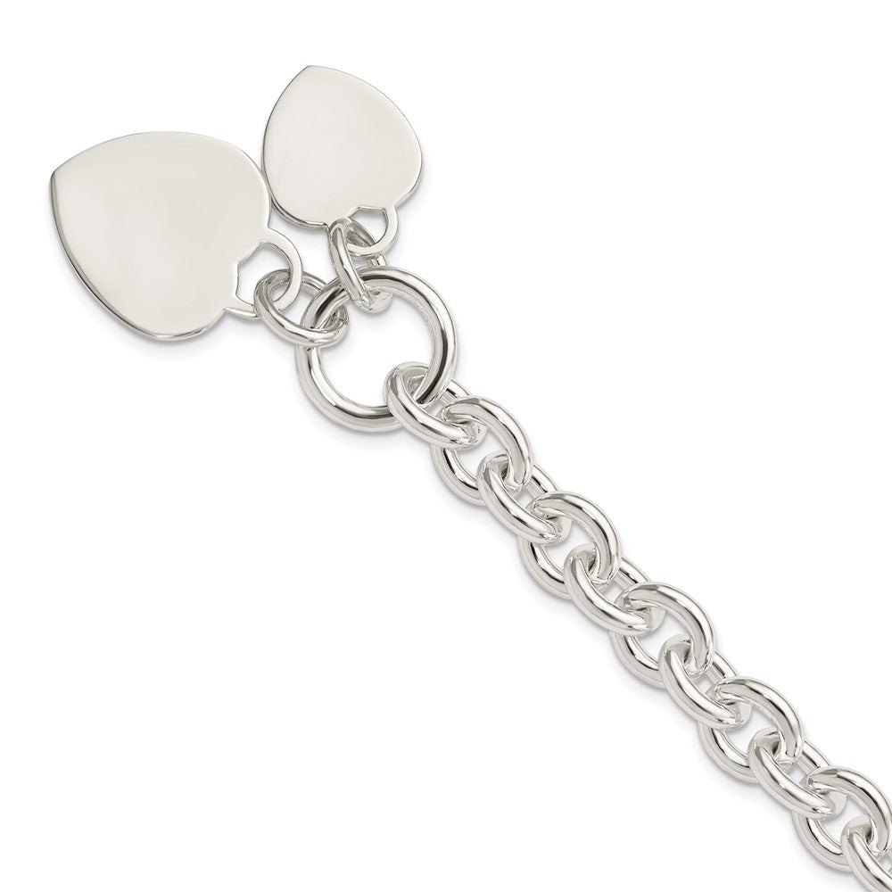 Sterling Silver Engraveable Heart Disc on Fancy Link Toggle Bracelet 7.75 inches