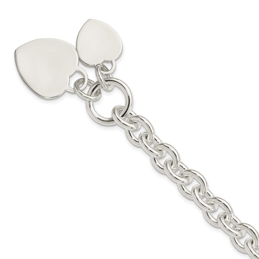 Sterling Silver Engraveable Heart Disc on Fancy Link Toggle Bracelet 7.75 inches