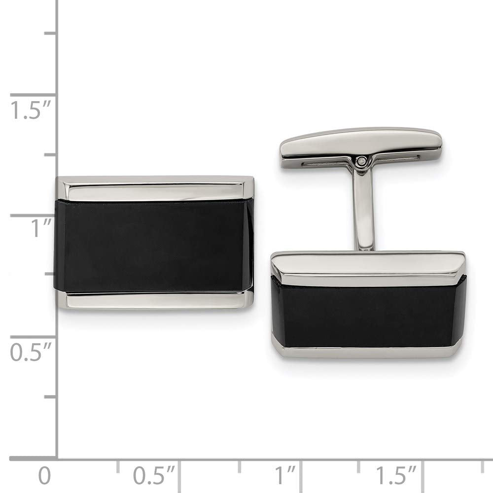 Primal Steel Stainless Steel Polished Black Onyx Rectangle Cuff Linkss