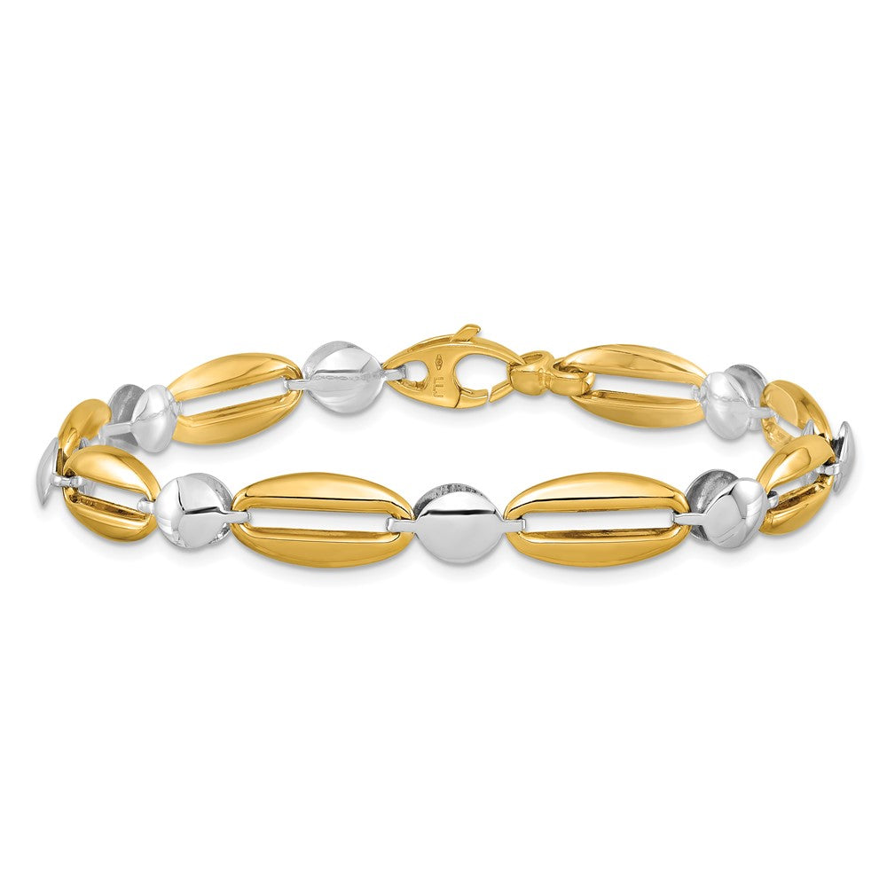 14k Two-tone Polished Fancy Circle Link Bracelet 7.5  inches