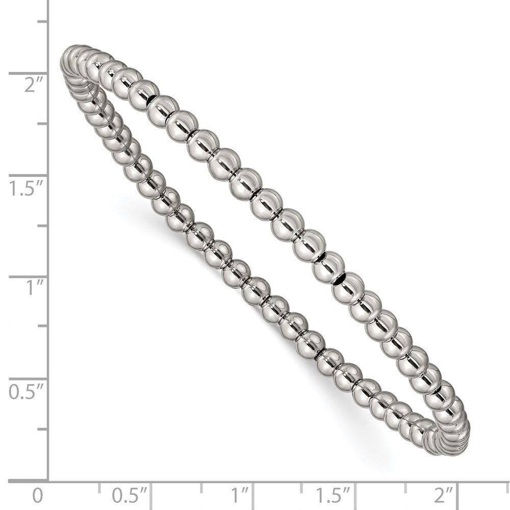 Stainless Steel Polished Beaded Stretch Bracelet 7.25 inches