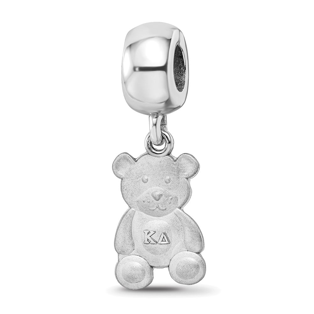 Sterling Silver Rhodium-plated LogoArt Kappa Delta Teddy Bear on Bead QKD003BD1-SS