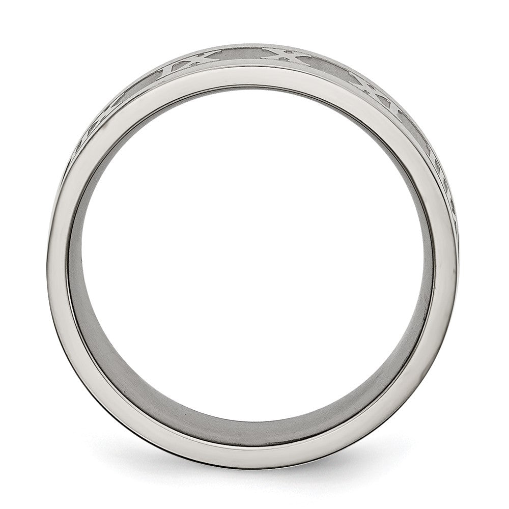 Titanium Satin Center 8mm Roman Numerals Flat Band Size - 7.5