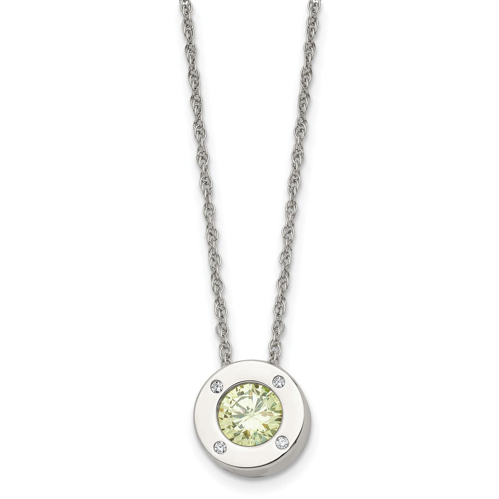 Stainless Steel Polished CZ August Birthstone 20in Necklace
