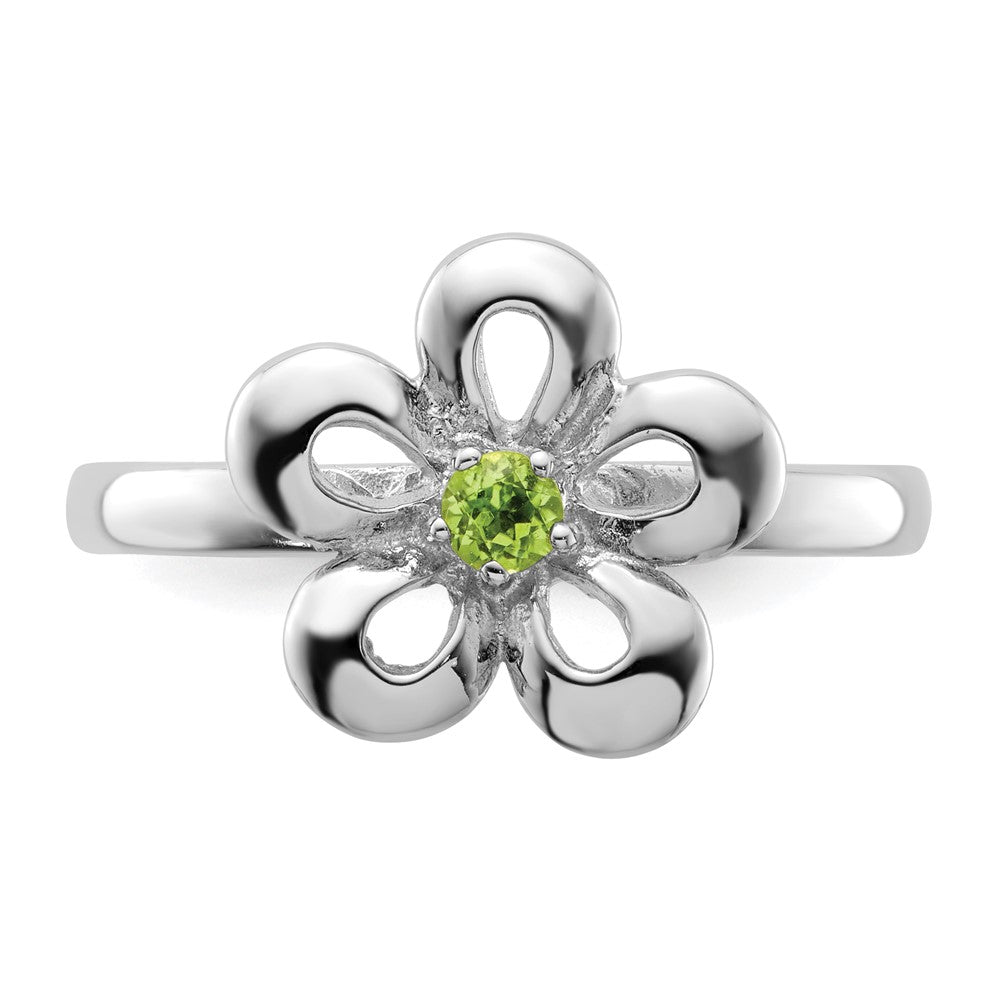 Sterling Silver Stackable Expressions Polished Peridot Flower Ring Size -9