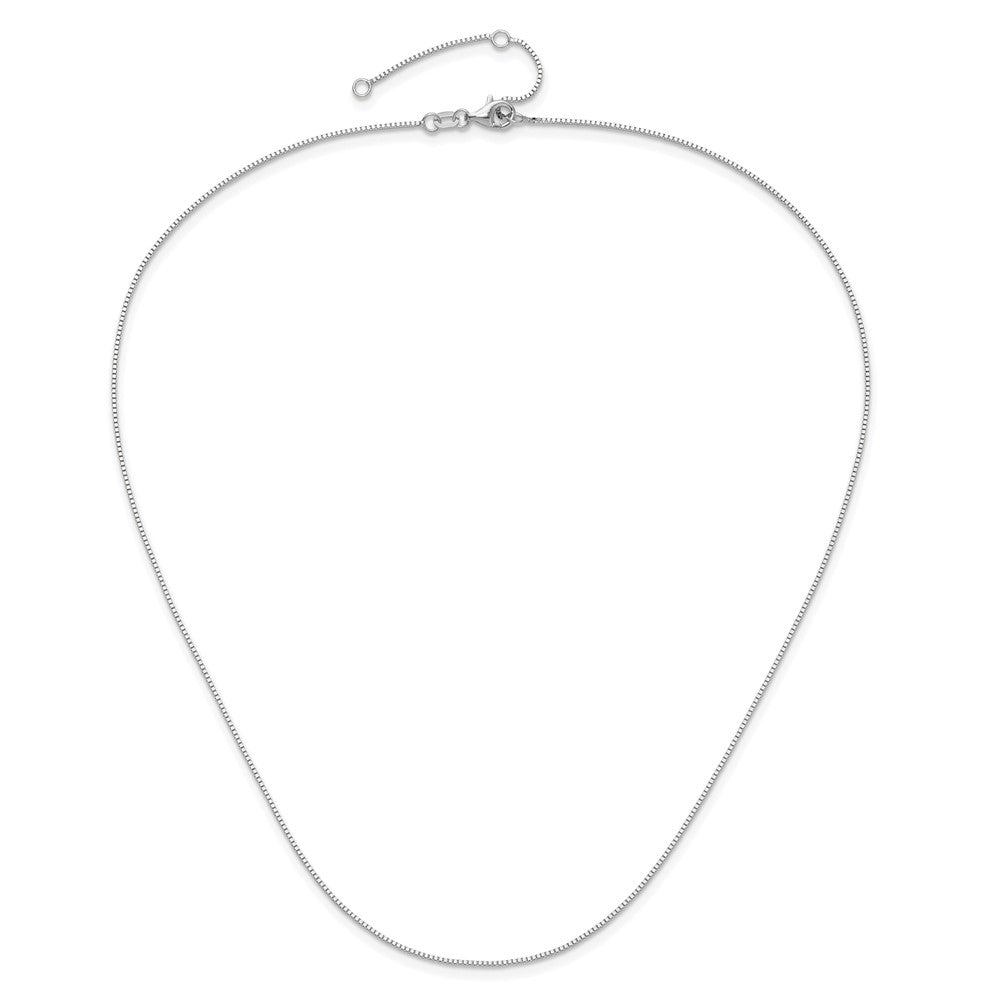 14K White Gold .85mm Box 1in+1in Adjustable Chain