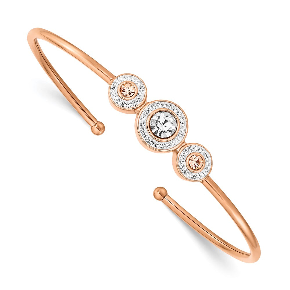 Stainless Steel Polished Rose IP w/Preciosa Crystal Flexible Bangle 6.5 inches