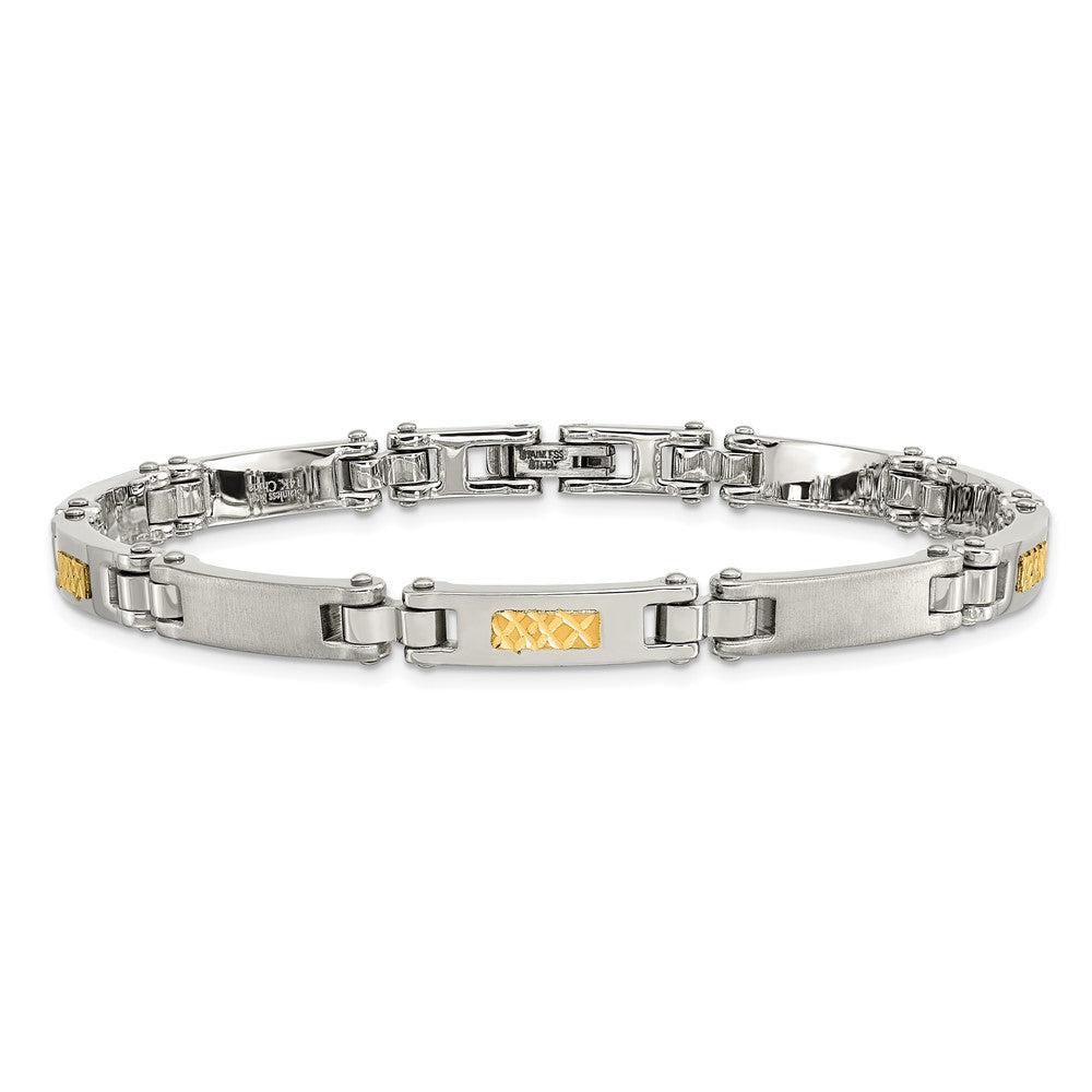 Stainless Steel with 14k Accent 8.25in Brushed & Polished Link Bracelet 8.25 inches