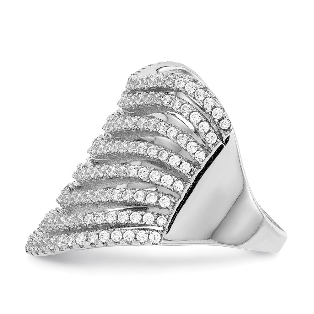 Sterling Silver Rhodium-plated Multi CZ Wave Design Ring
