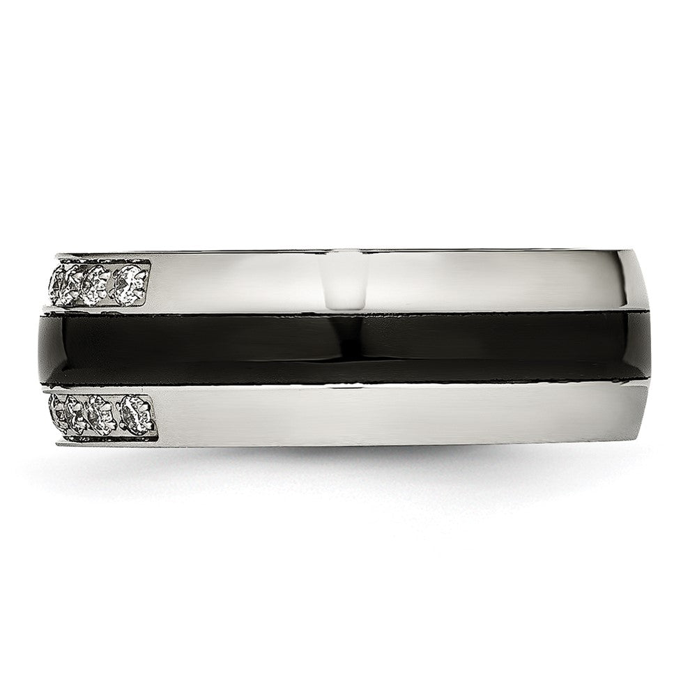 Stainless Steel Polished Black Ceramic CZ Ring Size - 5