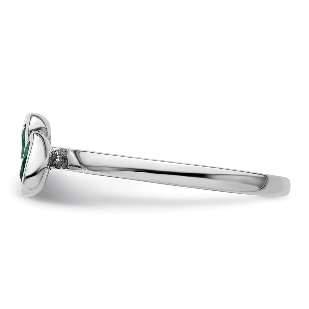 Sterling Silver Stackable Expressions Cr. Emerald Double Heart Ring Size -7