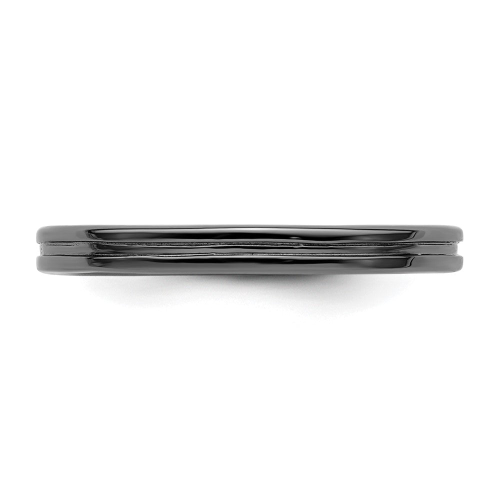 Sterling Silver Stackable Expressions Black-plated Grooved Ring Size -7