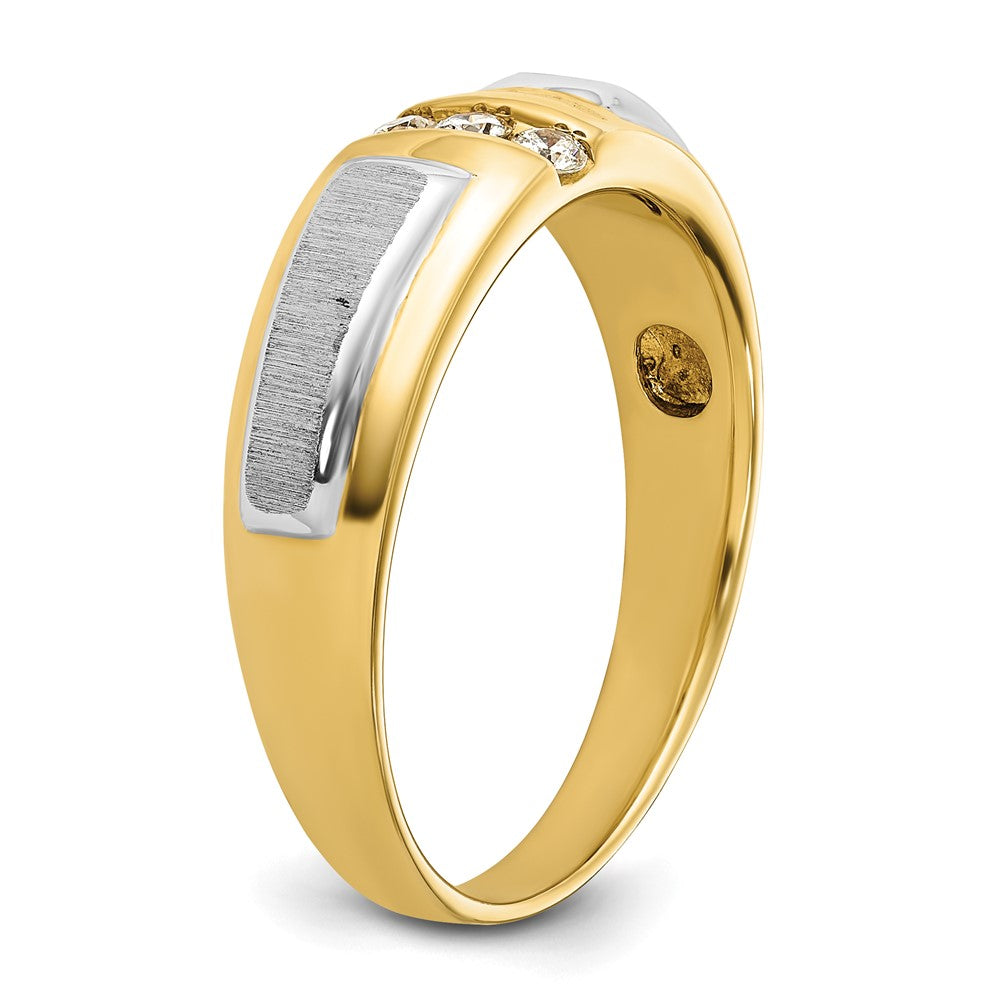 IBGoodman 14k Two Tone 1/8 carat Lab Grown Diamond VS/SI+ G+ Complete Polished and Satin Men's Three Stone Ring