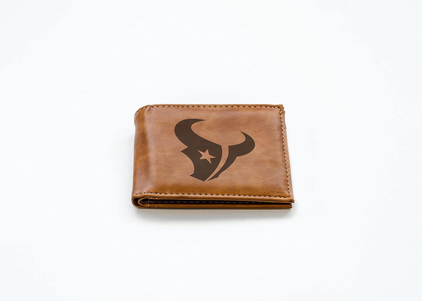 Rico Industries Football Houston  Brown Laser Engraved Bill-fold Wallet - Slim Design - Great Gift
