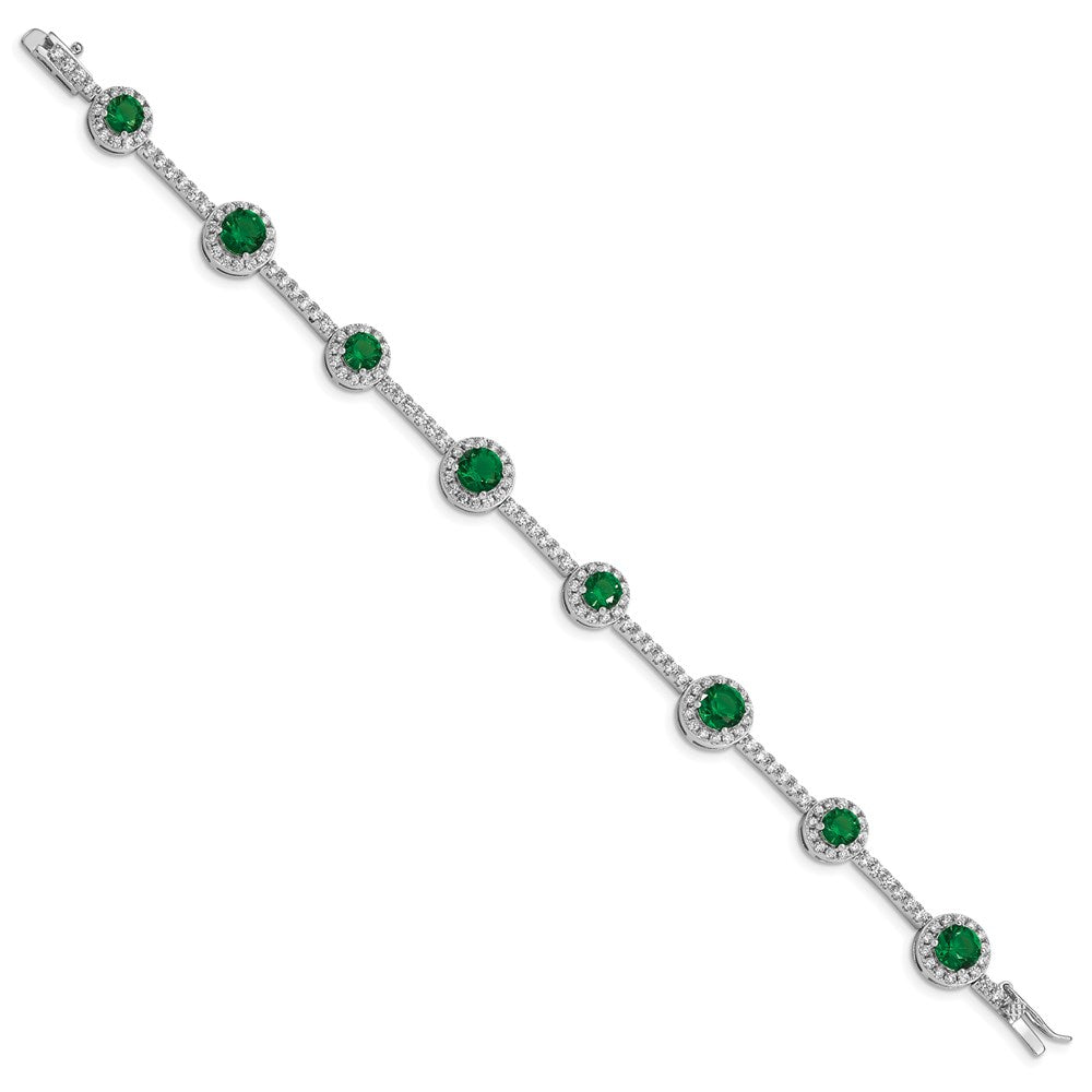 Sterling Silver Rhodium-plated 7.25inch Green and Clear CZ Bracelet 7.25 inches