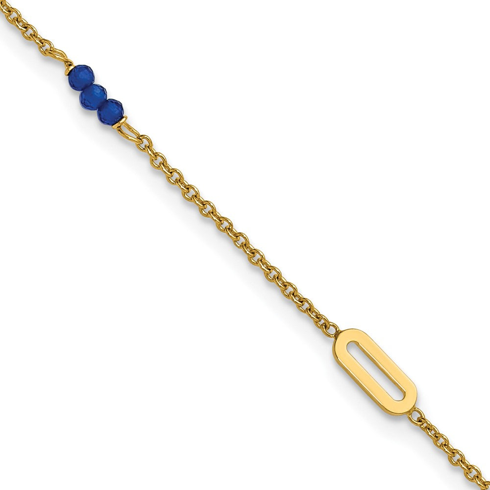 14k Polished Blue Spinel Beads and Ovals 9 in with 1 inch Extender Anklet
